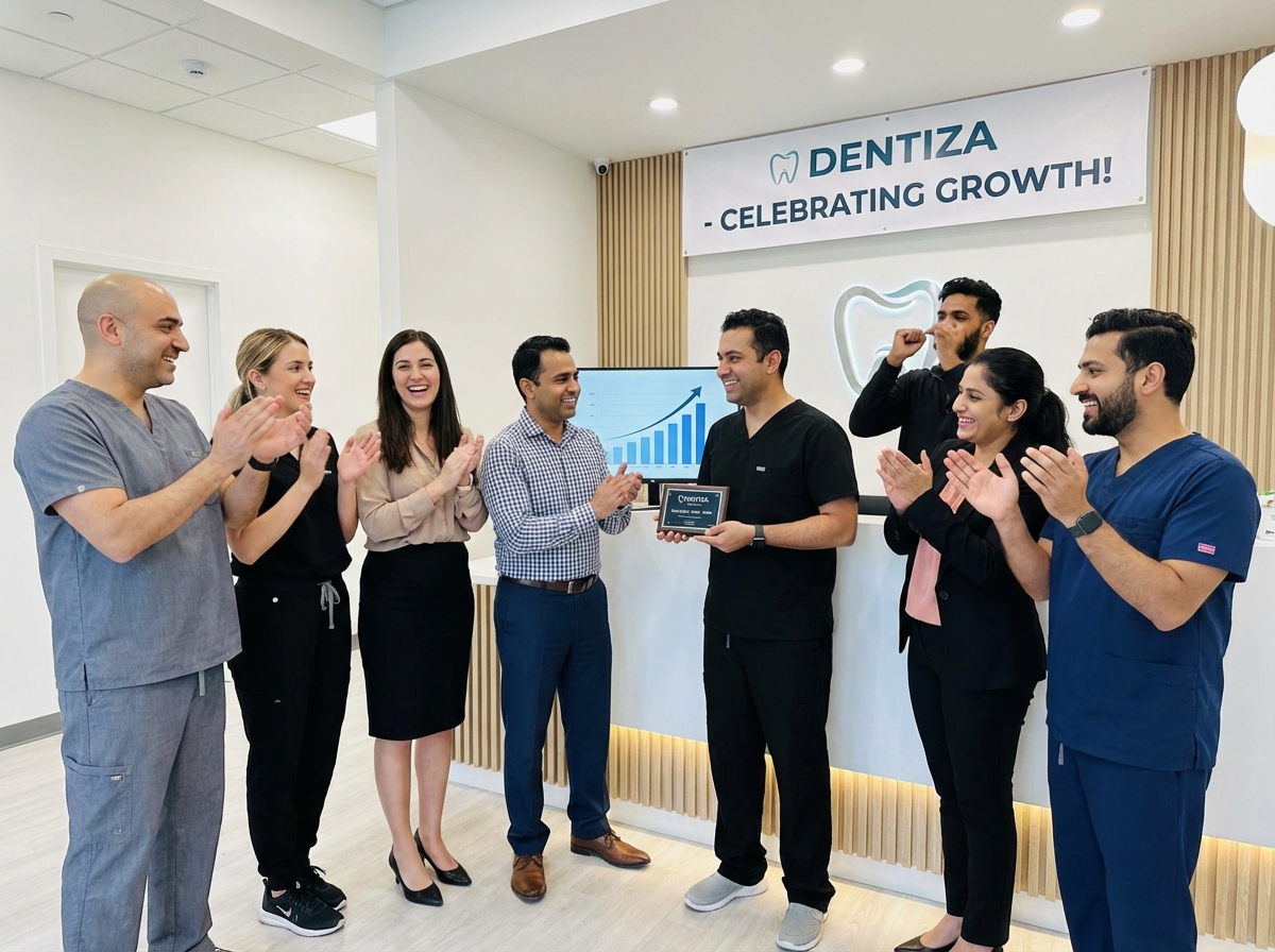 Dental practice team managing social media strategy on multiple devices